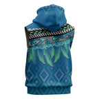 Aotearoa Maori Ngati Kahungunu Iwi Paua Blue Sleeveless Zip Hoodie Korowai Tukutuku Kaokao Motifs