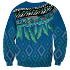 Aotearoa Maori Ngati Kahungunu Iwi Paua Blue Sweatshirt Korowai Tukutuku Kaokao Motifs