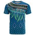 Aotearoa Maori Ngati Kahungunu Iwi Paua Blue T Shirt Korowai Tukutuku Kaokao Motifs