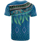 Aotearoa Maori Ngati Kahungunu Iwi Paua Blue T Shirt Korowai Tukutuku Kaokao Motifs