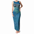 Aotearoa Maori Ngati Kahungunu Iwi Paua Blue Tank Maxi Dress Korowai Tukutuku Kaokao Motifs