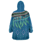 Aotearoa Maori Ngati Kahungunu Iwi Paua Blue Wearable Blanket Hoodie Korowai Tukutuku Kaokao Motifs