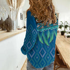 Aotearoa Maori Ngati Kahungunu Iwi Paua Blue Women Casual Shirt Korowai Tukutuku Kaokao Motifs