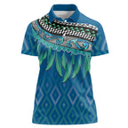 Aotearoa Maori Ngati Kahungunu Iwi Paua Blue Women Polo Shirt Korowai Tukutuku Kaokao Motifs