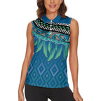 Aotearoa Maori Ngati Kahungunu Iwi Paua Blue Women Sleeveless Polo Shirt Korowai Tukutuku Kaokao Motifs