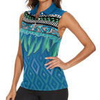 Aotearoa Maori Ngati Kahungunu Iwi Paua Blue Women Sleeveless Polo Shirt Korowai Tukutuku Kaokao Motifs