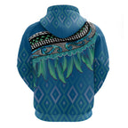 Aotearoa Maori Ngati Kahungunu Iwi Paua Blue Zip Hoodie Korowai Tukutuku Kaokao Motifs