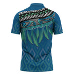 Aotearoa Maori Ngati Kahungunu Iwi Paua Blue Zipper Polo Shirt Korowai Tukutuku Kaokao Motifs
