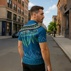 Aotearoa Maori Ngati Kahungunu Iwi Paua Blue Zipper Polo Shirt Korowai Tukutuku Kaokao Motifs
