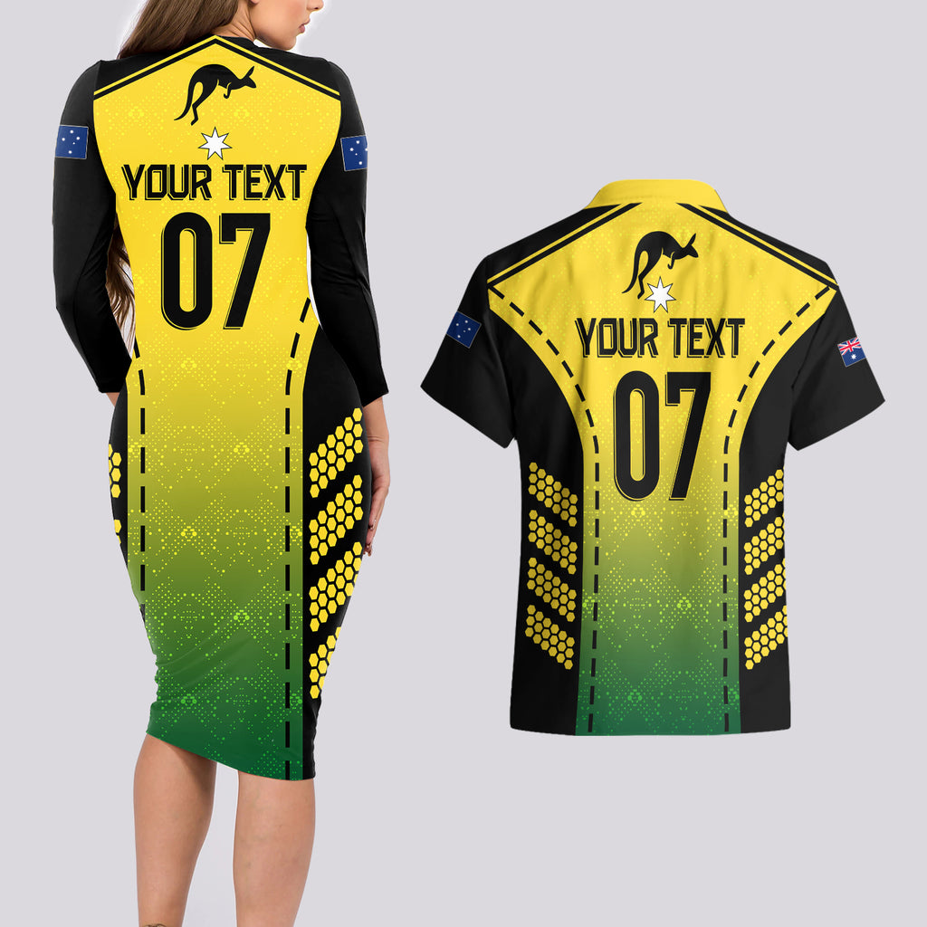 custom-australia-cricket-couples-matching-long-sleeve-bodycon-dress-and-hawaiian-shirt-kangaroo-champions-2023-go-aussies