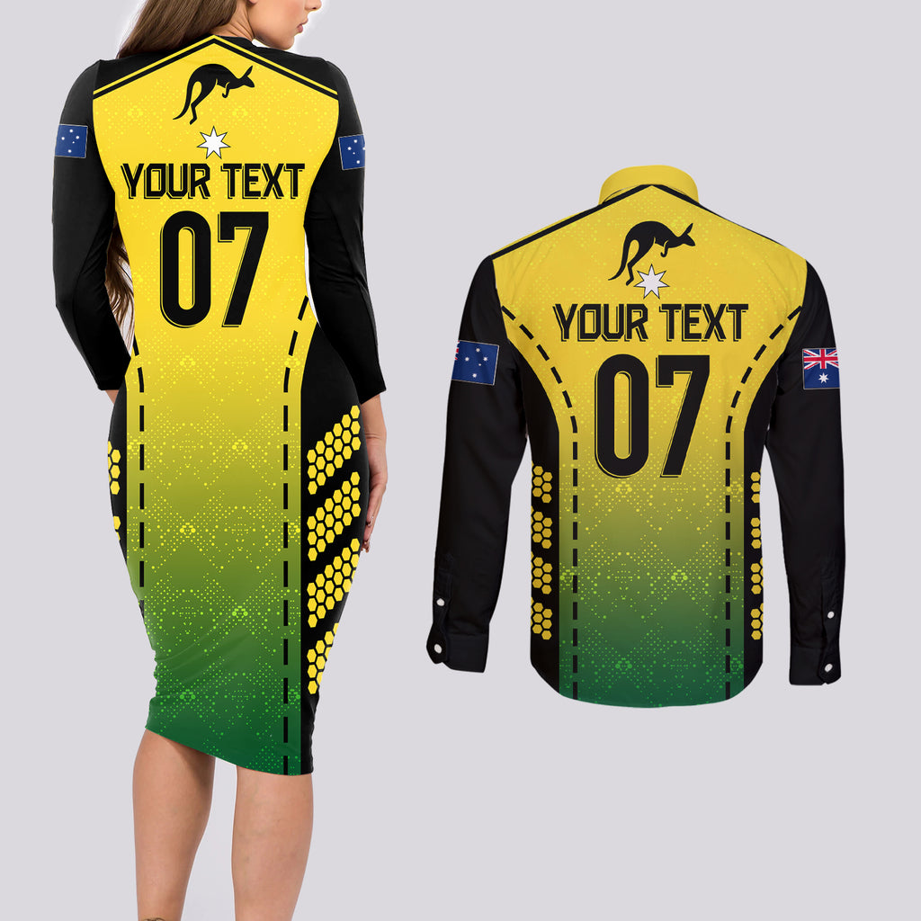 custom-australia-cricket-couples-matching-long-sleeve-bodycon-dress-and-long-sleeve-button-shirt-kangaroo-champions-2023-go-aussies