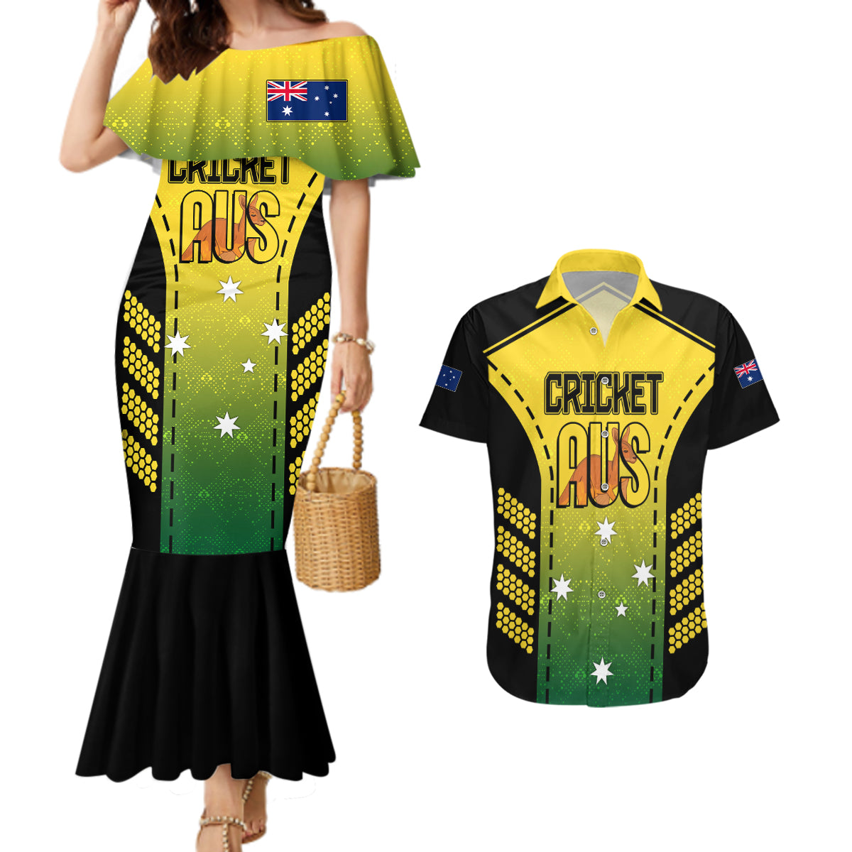 custom-australia-cricket-couples-matching-mermaid-dress-and-hawaiian-shirt-kangaroo-champions-2023-go-aussies