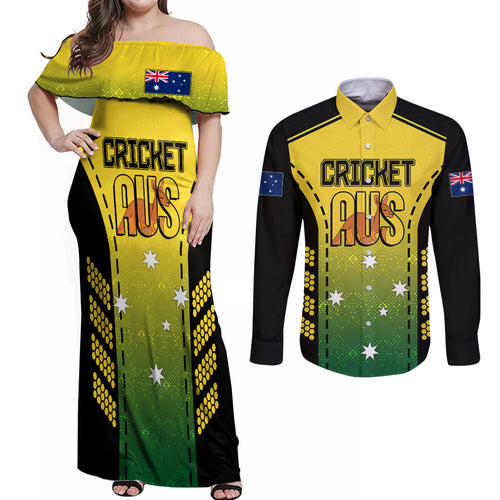 custom-australia-cricket-couples-matching-off-shoulder-maxi-dress-and-long-sleeve-button-shirt-kangaroo-champions-2023-go-aussies