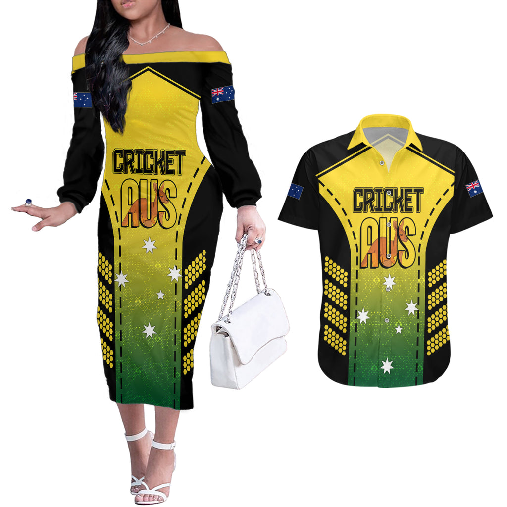 custom-australia-cricket-couples-matching-off-the-shoulder-long-sleeve-dress-and-hawaiian-shirt-kangaroo-champions-2023-go-aussies