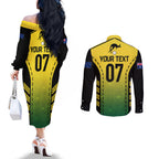 custom-australia-cricket-couples-matching-off-the-shoulder-long-sleeve-dress-and-long-sleeve-button-shirt-kangaroo-champions-2023-go-aussies
