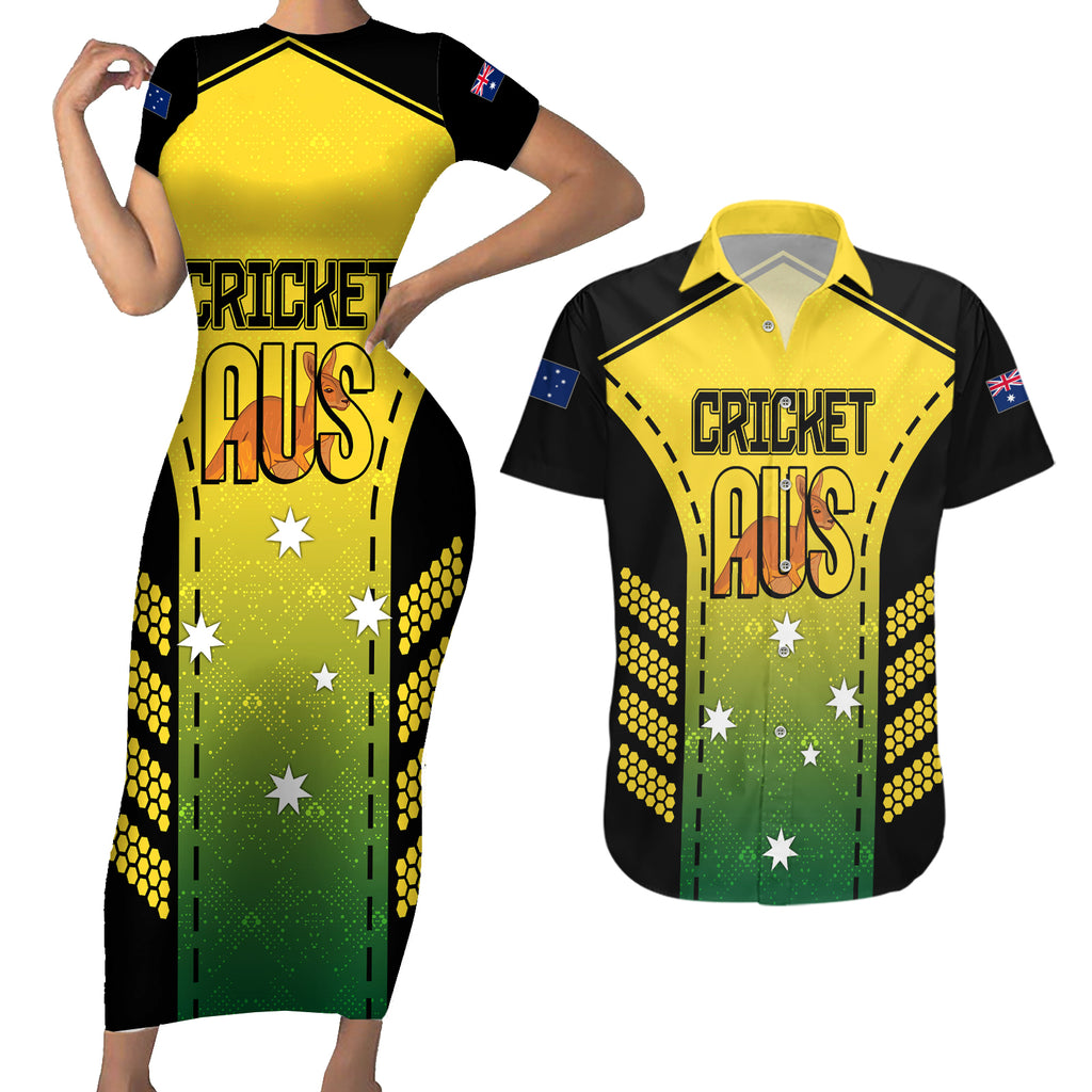 custom-australia-cricket-couples-matching-short-sleeve-bodycon-dress-and-hawaiian-shirt-kangaroo-champions-2023-go-aussies
