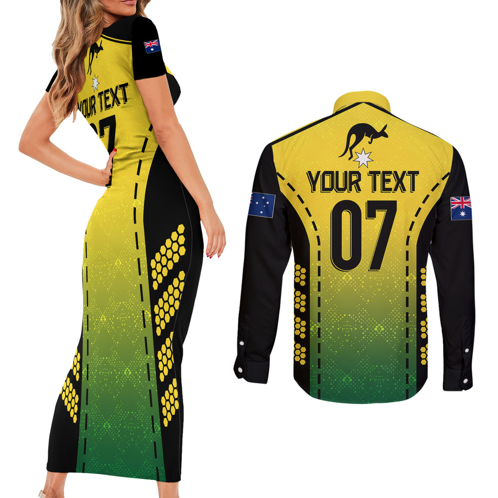 custom-australia-cricket-couples-matching-short-sleeve-bodycon-dress-and-long-sleeve-button-shirt-kangaroo-champions-2023-go-aussies