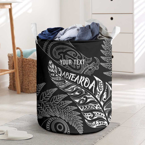 Aotearoa Personalized Lawn Bowls Maori Laundry Basket New Zealand Black Tribal Silver Fern - Aussie Hoodie