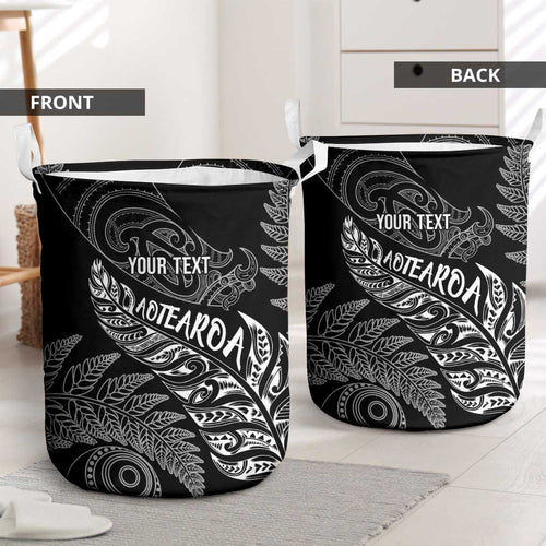 Aotearoa Personalized Lawn Bowls Maori Laundry Basket New Zealand Black Tribal Silver Fern - Aussie Hoodie