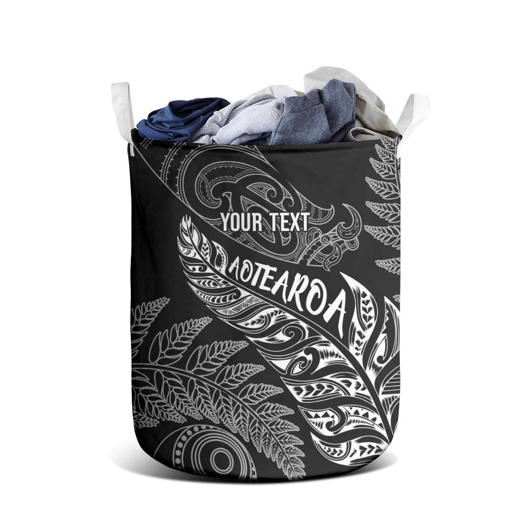 Aotearoa Personalized Lawn Bowls Maori Laundry Basket New Zealand Black Tribal Silver Fern - Aussie Hoodie