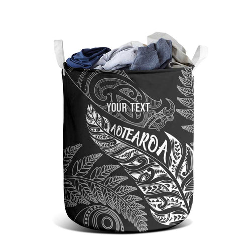 Aotearoa Personalized Lawn Bowls Maori Laundry Basket New Zealand Black Tribal Silver Fern - Aussie Hoodie