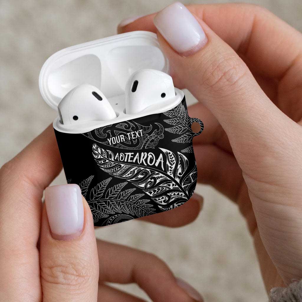 Aotearoa Personalized Lawn Bowls Maori AirPods Case New Zealand Black Tribal Silver Fern - Aussie Hoodie