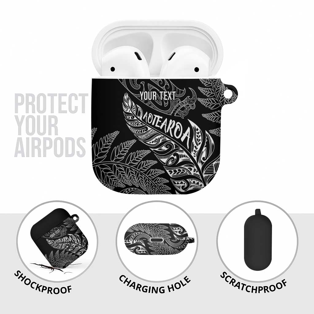 Aotearoa Personalized Lawn Bowls Maori AirPods Case New Zealand Black Tribal Silver Fern - Aussie Hoodie