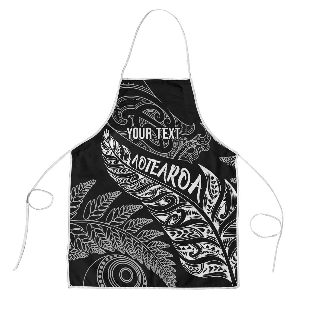 Aotearoa Personalized Lawn Bowls Maori Apron New Zealand Black Tribal Silver Fern - Aussie Hoodie