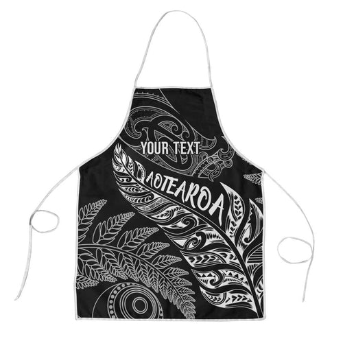 Aotearoa Personalized Lawn Bowls Maori Apron New Zealand Black Tribal Silver Fern - Aussie Hoodie