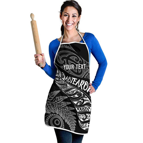 Aotearoa Personalized Lawn Bowls Maori Apron New Zealand Black Tribal Silver Fern - Aussie Hoodie