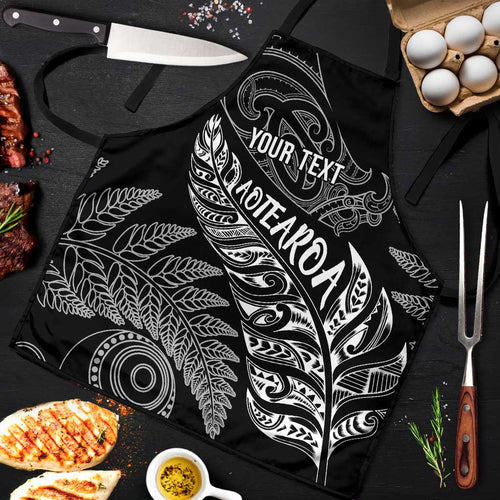 Aotearoa Personalized Lawn Bowls Maori Apron New Zealand Black Tribal Silver Fern - Aussie Hoodie