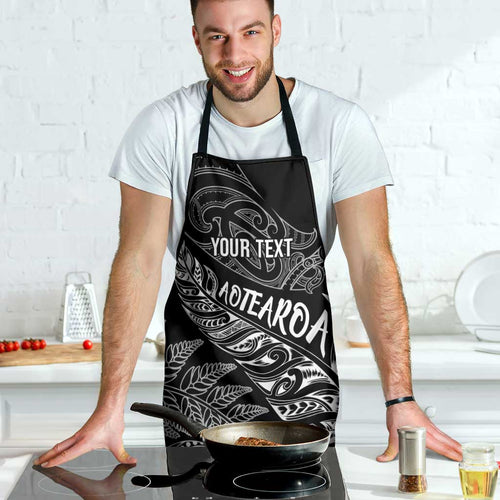 Aotearoa Personalized Lawn Bowls Maori Apron New Zealand Black Tribal Silver Fern - Aussie Hoodie