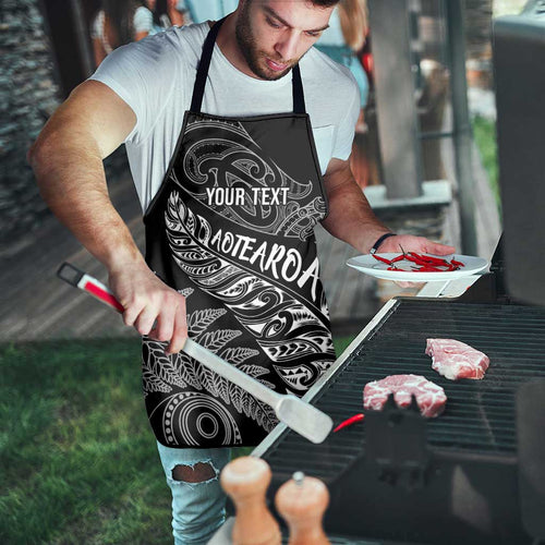 Aotearoa Personalized Lawn Bowls Maori Apron New Zealand Black Tribal Silver Fern - Aussie Hoodie