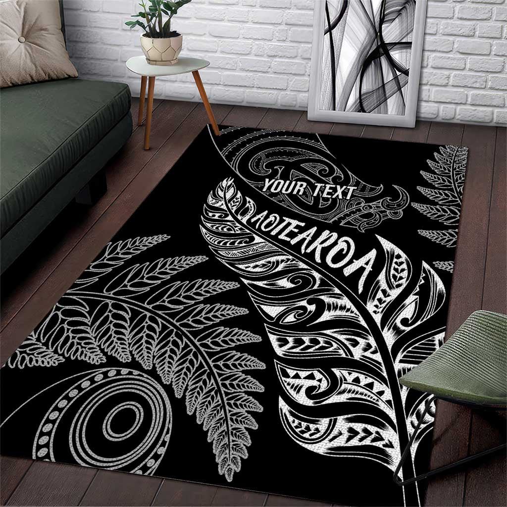 Aotearoa Personalized Lawn Bowls Maori Area Rug New Zealand Black Tribal Silver Fern - Aussie Hoodie