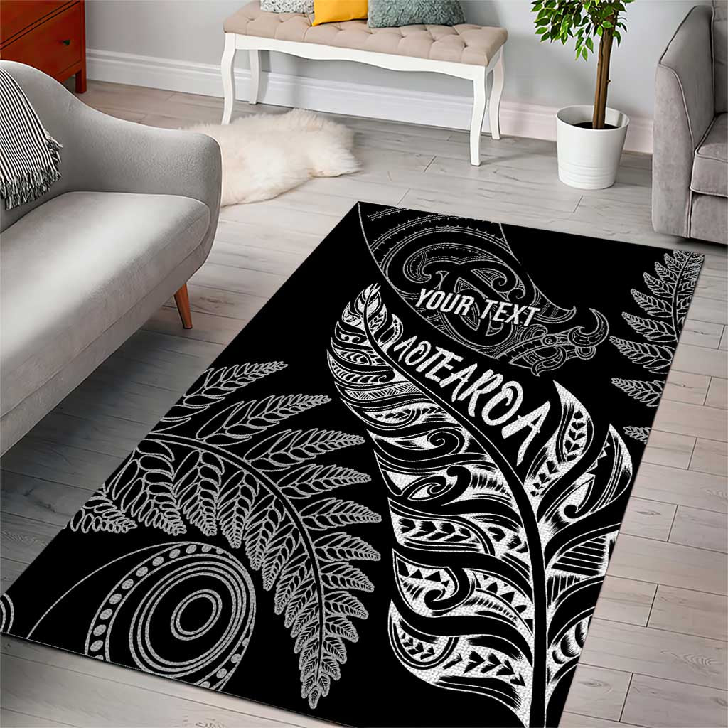 Aotearoa Personalized Lawn Bowls Maori Area Rug New Zealand Black Tribal Silver Fern - Aussie Hoodie