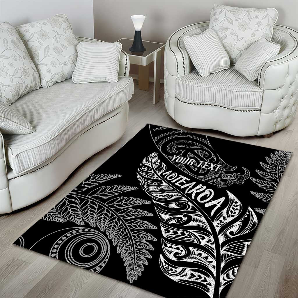 Aotearoa Personalized Lawn Bowls Maori Area Rug New Zealand Black Tribal Silver Fern - Aussie Hoodie