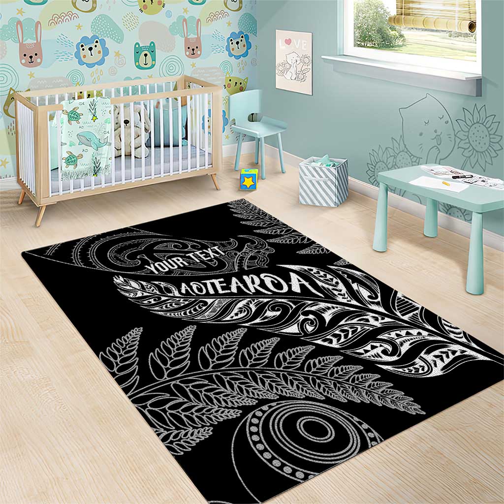 Aotearoa Personalized Lawn Bowls Maori Area Rug New Zealand Black Tribal Silver Fern - Aussie Hoodie