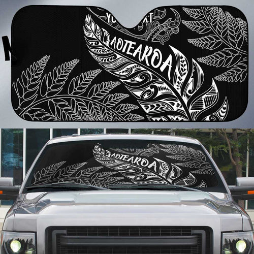 Aotearoa Personalized Lawn Bowls Maori Auto Sun Shade New Zealand Black Tribal Silver Fern - Aussie Hoodie