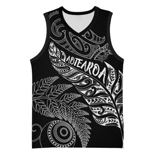 Aotearoa Personalized Lawn Bowls Maori Basketball Jersey New Zealand Black Tribal Silver Fern - Aussie Hoodie