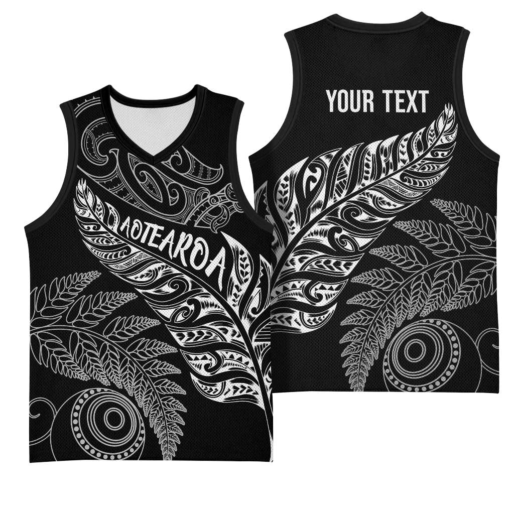 Aotearoa Personalized Lawn Bowls Maori Basketball Jersey New Zealand Black Tribal Silver Fern - Aussie Hoodie