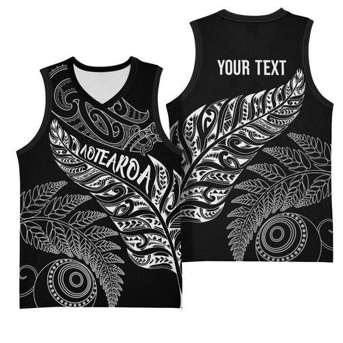 Aotearoa Personalized Lawn Bowls Maori Basketball Jersey New Zealand Black Tribal Silver Fern - Aussie Hoodie