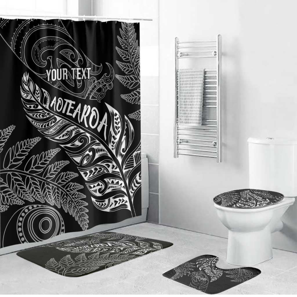 Aotearoa Personalized Lawn Bowls Maori Bathroom Set New Zealand Black Tribal Silver Fern - Aussie Hoodie