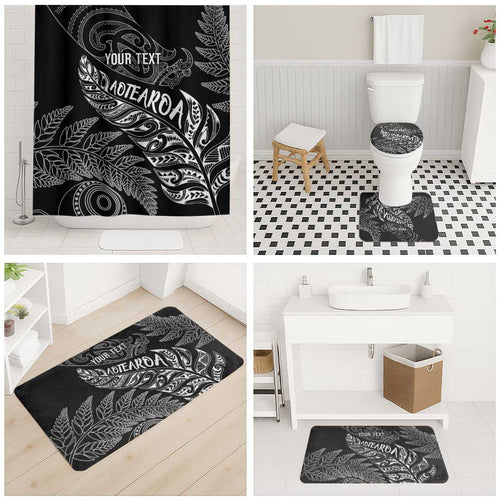 Aotearoa Personalized Lawn Bowls Maori Bathroom Set New Zealand Black Tribal Silver Fern - Aussie Hoodie