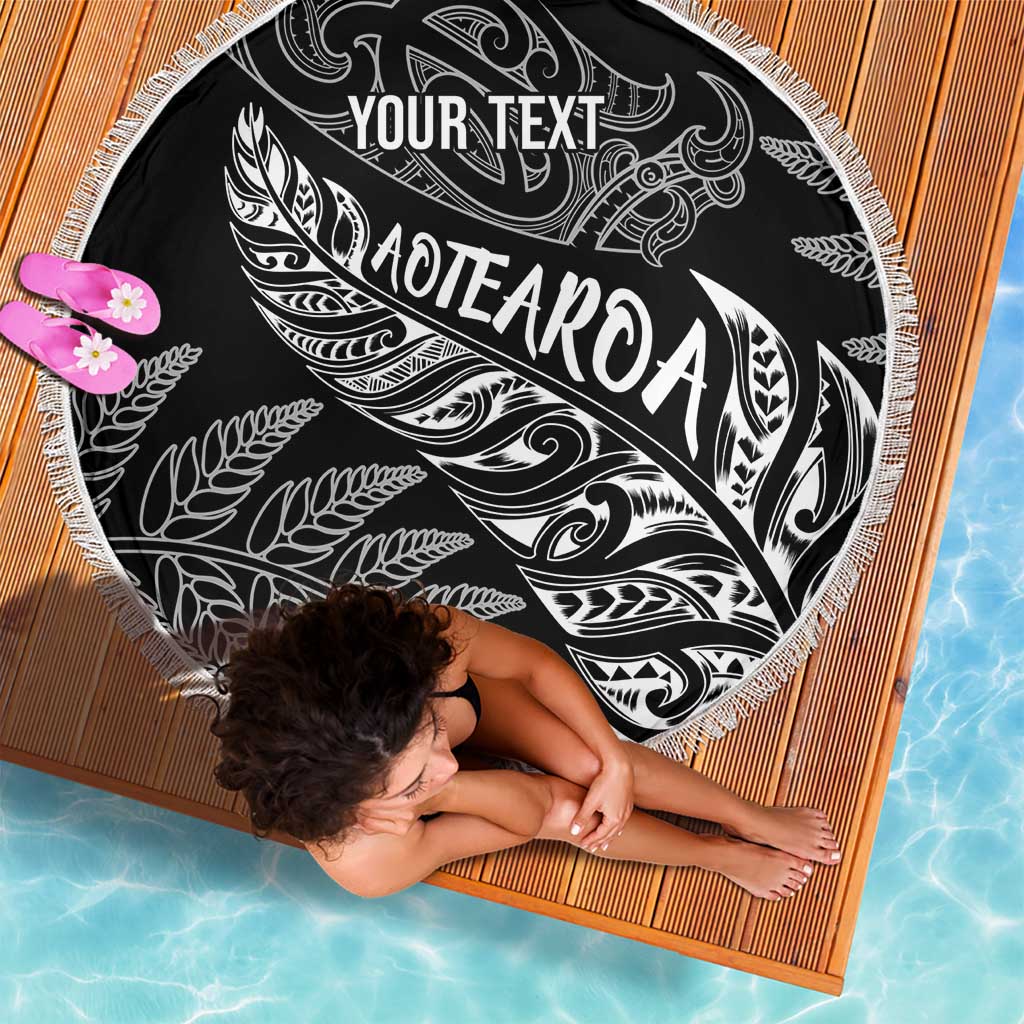 Aotearoa Personalized Lawn Bowls Maori Beach Blanket New Zealand Black Tribal Silver Fern - Aussie Hoodie