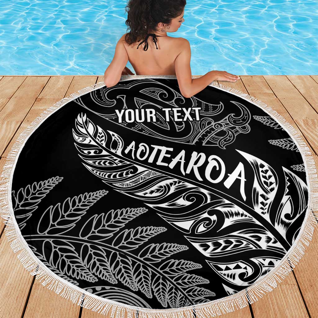 Aotearoa Personalized Lawn Bowls Maori Beach Blanket New Zealand Black Tribal Silver Fern - Aussie Hoodie