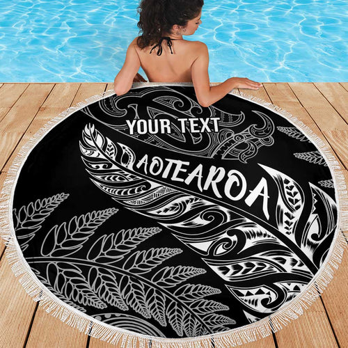 Aotearoa Personalized Lawn Bowls Maori Beach Blanket New Zealand Black Tribal Silver Fern - Aussie Hoodie