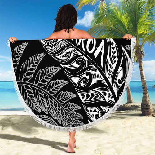 Aotearoa Personalized Lawn Bowls Maori Beach Blanket New Zealand Black Tribal Silver Fern - Aussie Hoodie