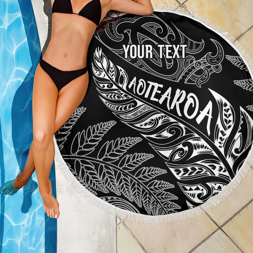 Aotearoa Personalized Lawn Bowls Maori Beach Blanket New Zealand Black Tribal Silver Fern - Aussie Hoodie