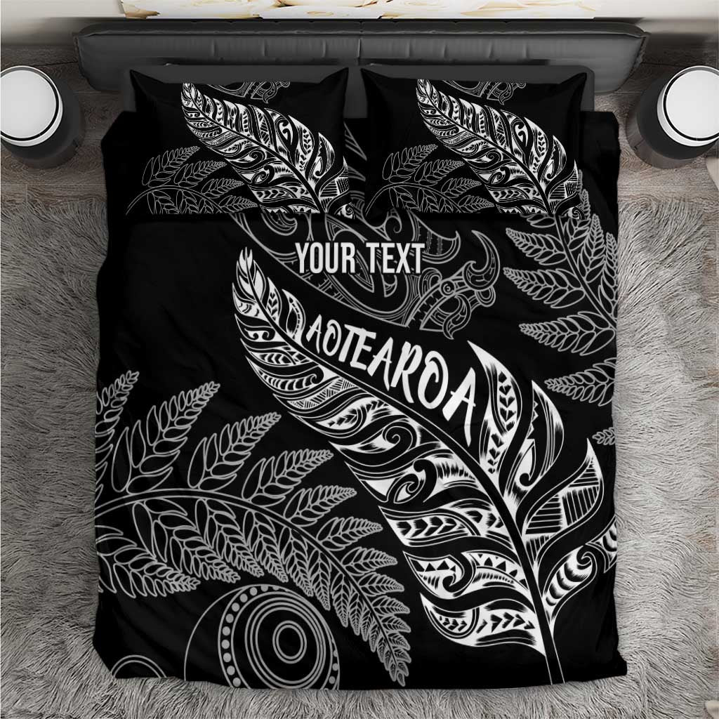 Aotearoa Personalized Lawn Bowls Maori Bedding Set New Zealand Black Tribal Silver Fern - Aussie Hoodie