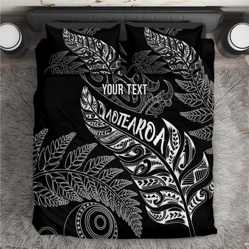 Aotearoa Personalized Lawn Bowls Maori Bedding Set New Zealand Black Tribal Silver Fern - Aussie Hoodie